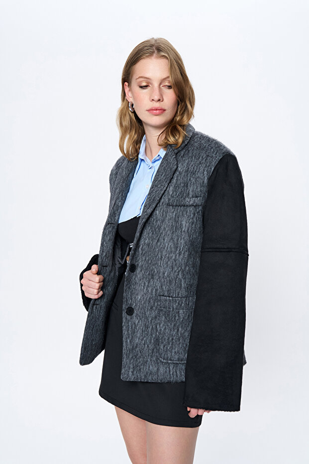 سترة رمادية - سترة بألوان متباينة - 3