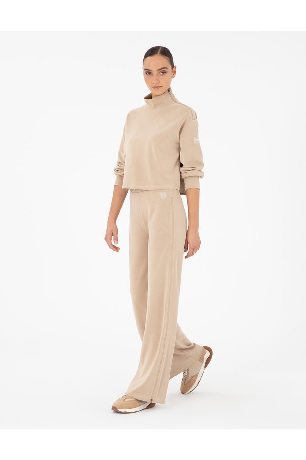 Beige Flare Fit Zipper Detailed Sweatpants 50291229-Vr011