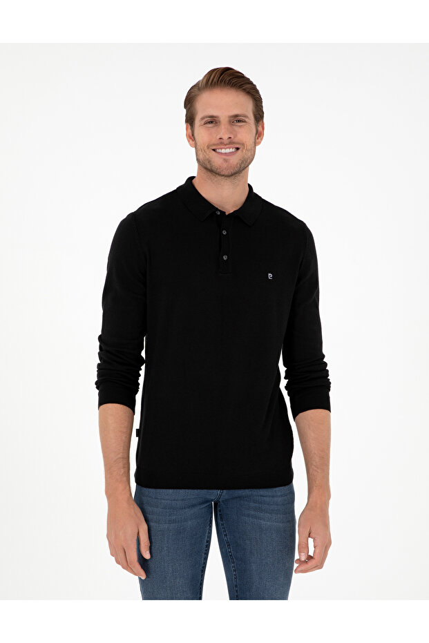 Black Slim Fit Polo Neck Basic Knitwear Sweater 50296623-Vr046