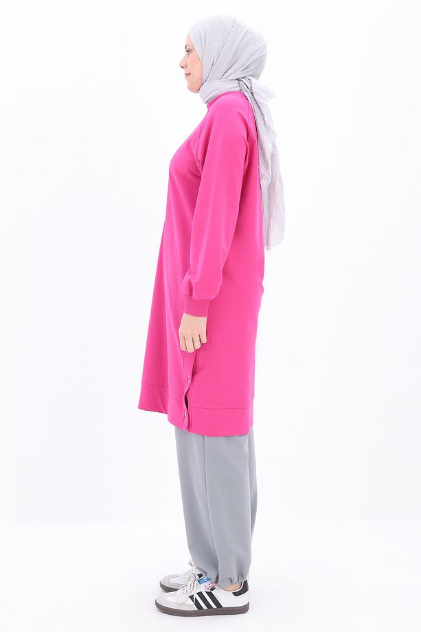 Fuşya Pamuklu Nakışlı Sweat Tunik - 3