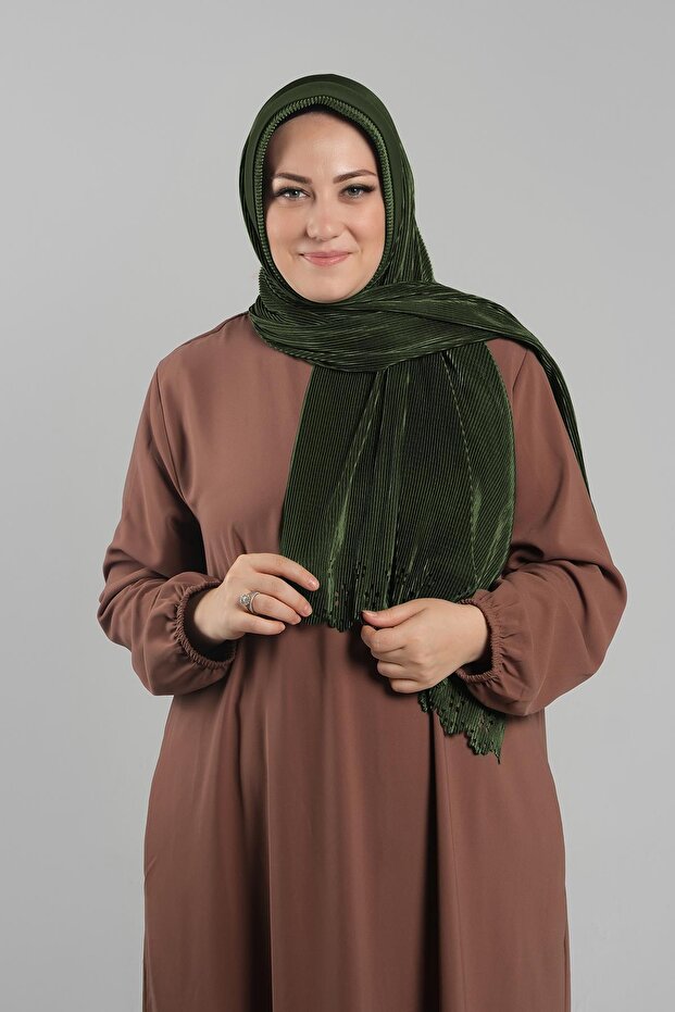 وشاح حجاب زمردي عملي - فوكورو مطوي، نمط زهور، قطع ليزر 1827_37