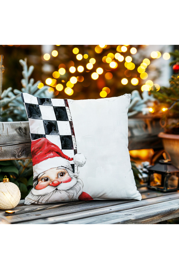 Christmas Themed Santa Claus Patterned 43X43 Square Velvet Throw Pillow Cover