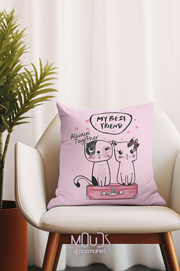 Double Sided Printed Lovely Cats Patterned Single Throw Pillow Case - 1