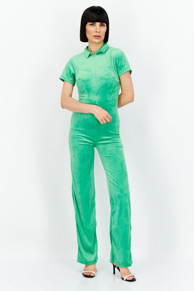 Women Embroidered Logo Short Sleeve Jumpsuit, Green