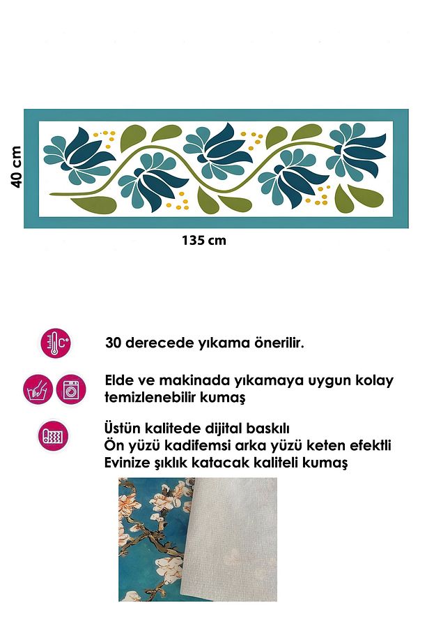 Kaliteli Kumaş, Canlı Renkler Runner Ve 4 Adet Kırlent Kılıfı Takımı - 2