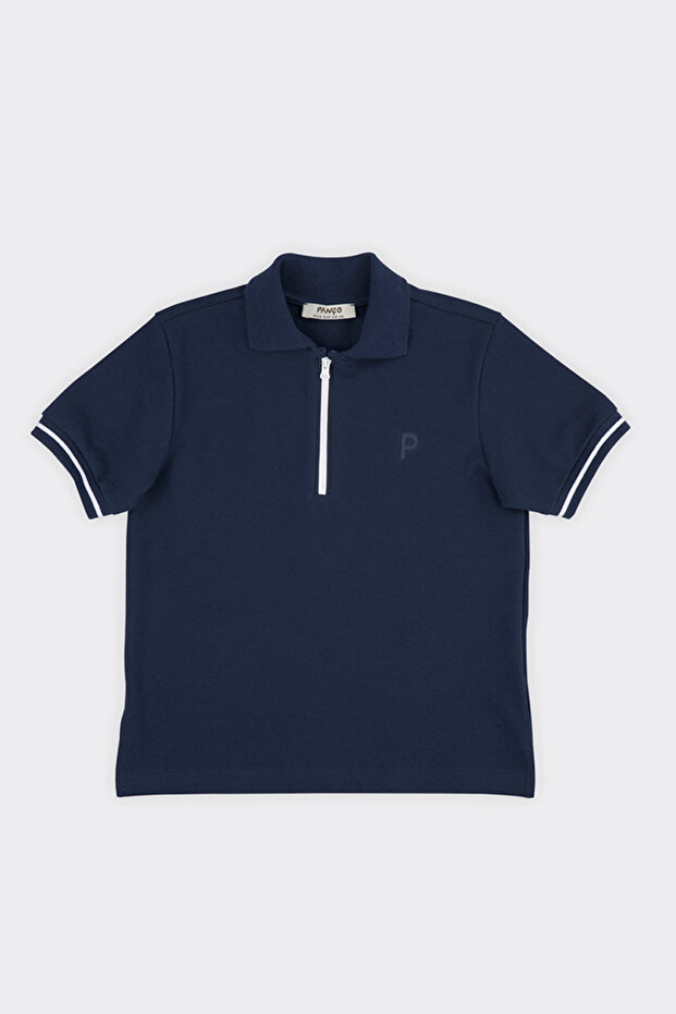 Unisex Children's Short Sleeve Navy Blue Polo Neck T-Shirt