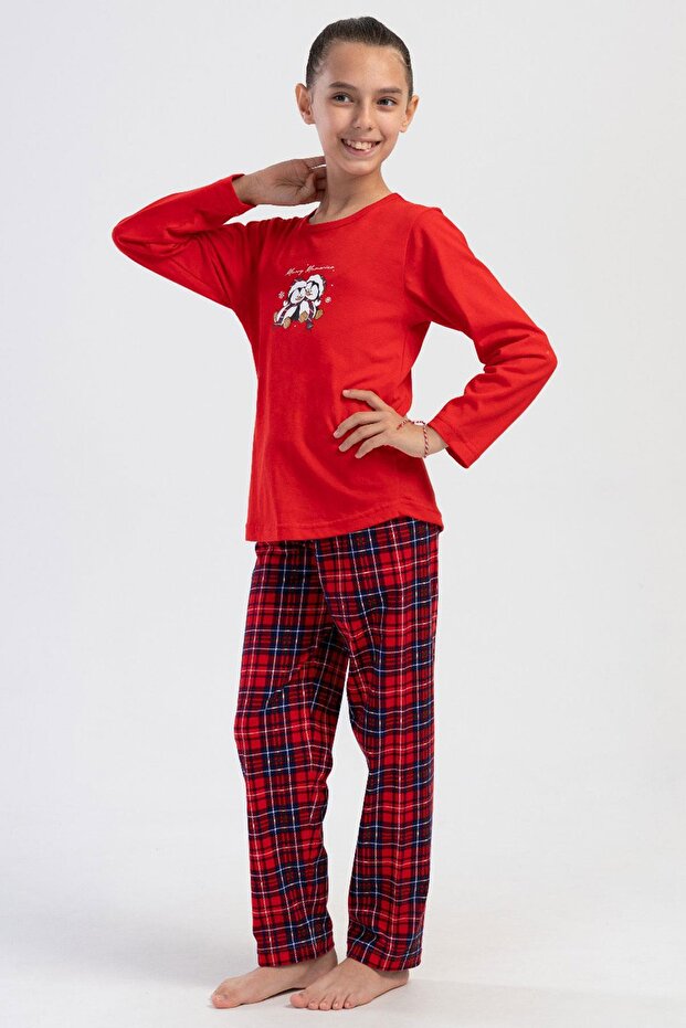 Girl's Long Sleeve Red Pajama Set C1T1N2O304