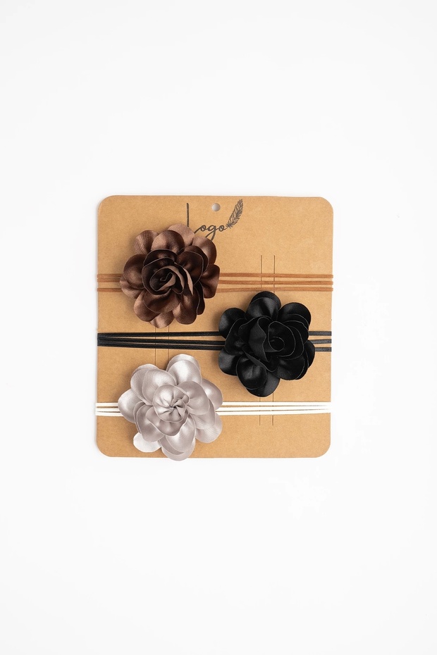 Flower Choker Necklace, 3-Piece Satin Oval Design (120cm)