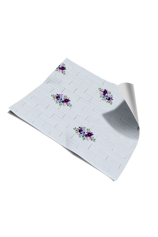 Mutfak Tezgah Arası Kendinden Yapışkanlı Folyo Çiçekli Tuğla Taş Desen 60cmx100cm - 3