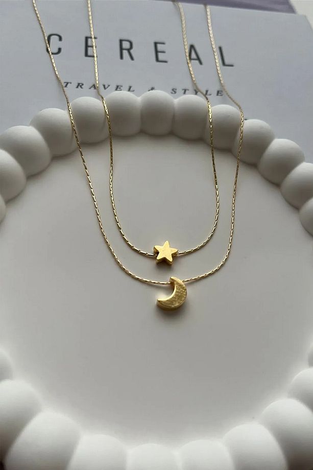Kadın Gold Minimal Ay Ve Yıldız Ikili Kolye Seti - 3