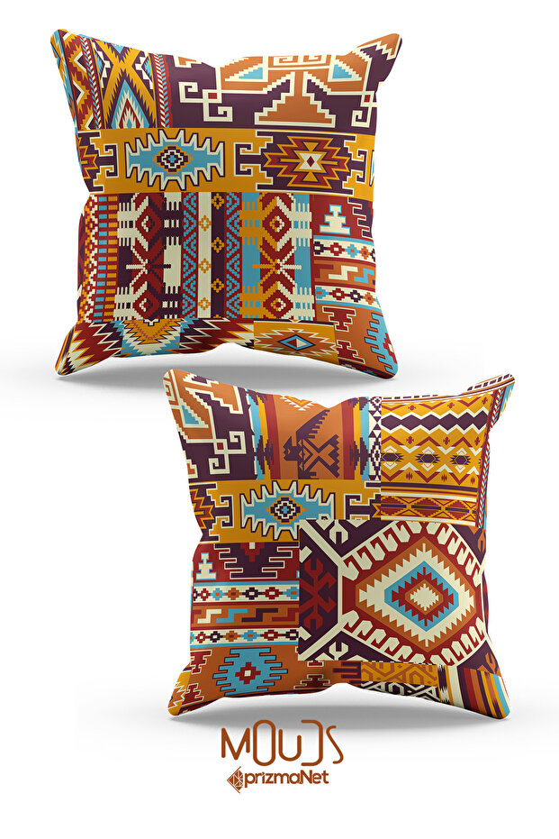2-piece Ethnic Suede Throw Pillow Cover - Double Sided Printed and Rug Patterned