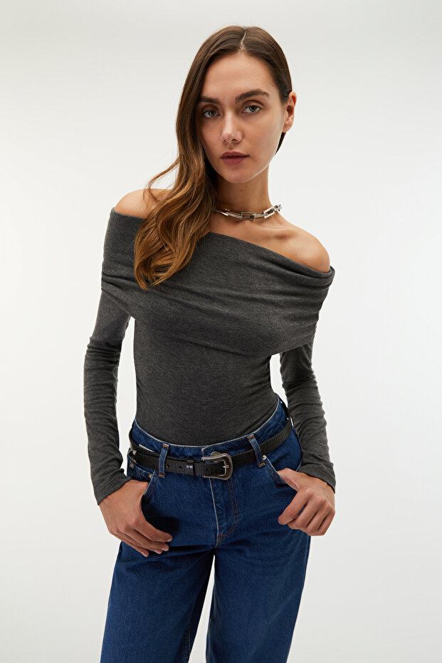Boat Neck Long Sleeve Bluz