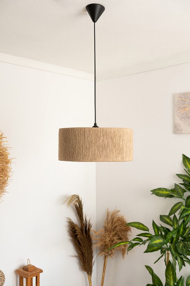Rustik Bohem Avize Rattan Avize Hasır Jüt Avize El İşçiliği Doğal Silindir Boho Chandelier - 1