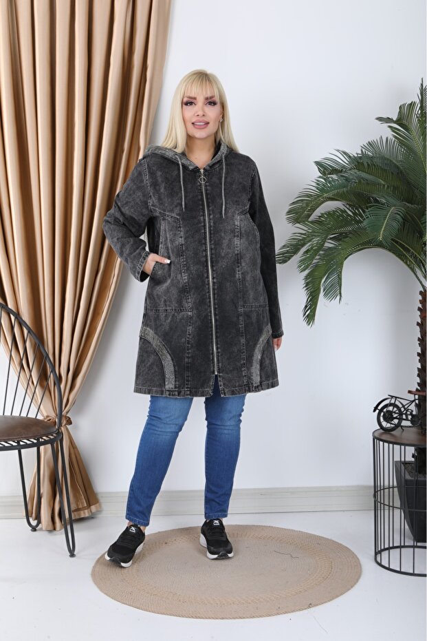 Jachetă lungă cu glugă - 2