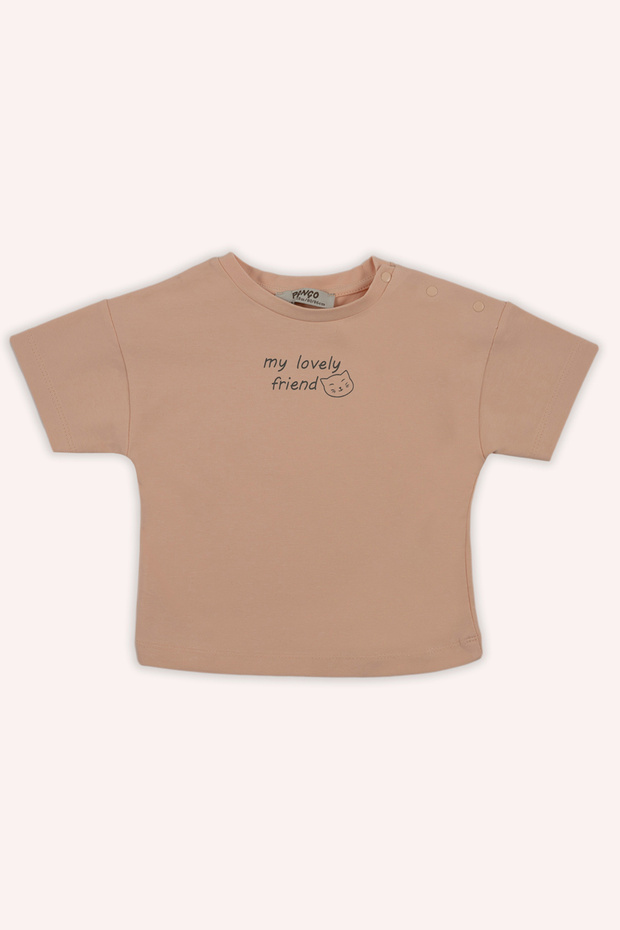 Baby Girl Print Detailed Salmon T-Shirt