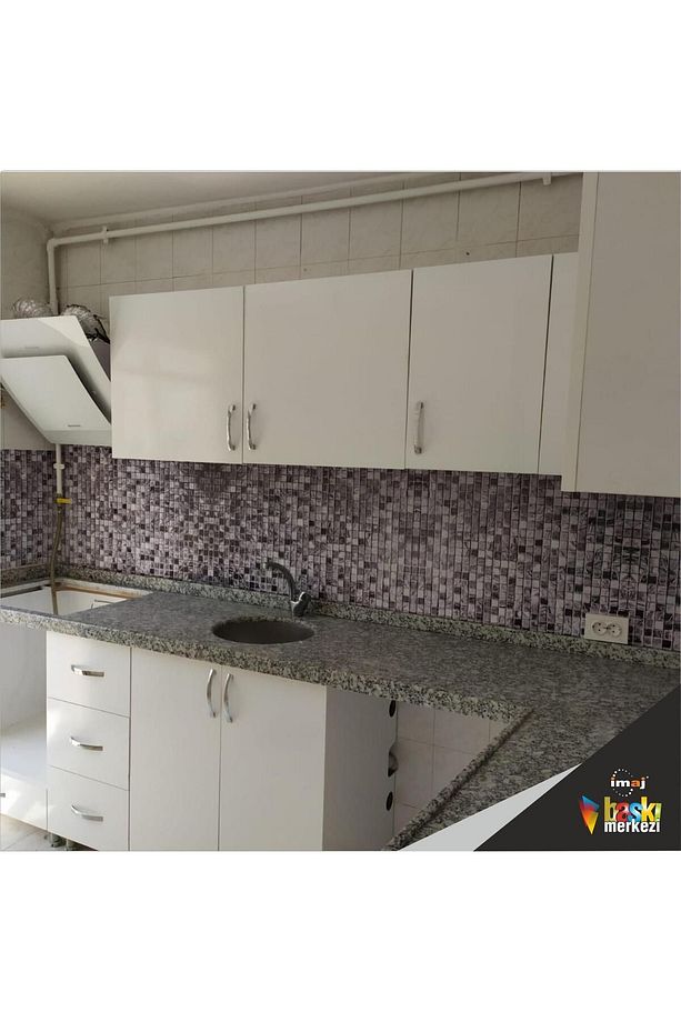 Mutfak Tezgah Arası Kendinden Yapışkanlı Folyo Mozaik Desen Gri 60cmx100cm - 6