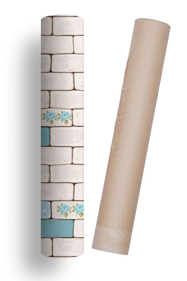 Mutfak Tezgah Arası Kendinden Yapışkanlı Folyo Tuğla Taş Desen Mavi Çiçekli 60cmx100cm - 4