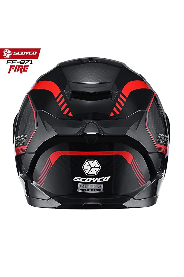 FF-871 FIRE SİYAH-KIRMIZI-CARBON GÜNEŞ VİZÖRLÜ KAPALI KASK (SİYAH CAMLI) - 5