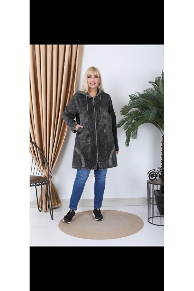 Jachetă lungă cu glugă - 1