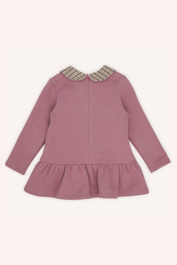 Kız Bebek Bebe Yakalı Pembe Örme Elbise - 2