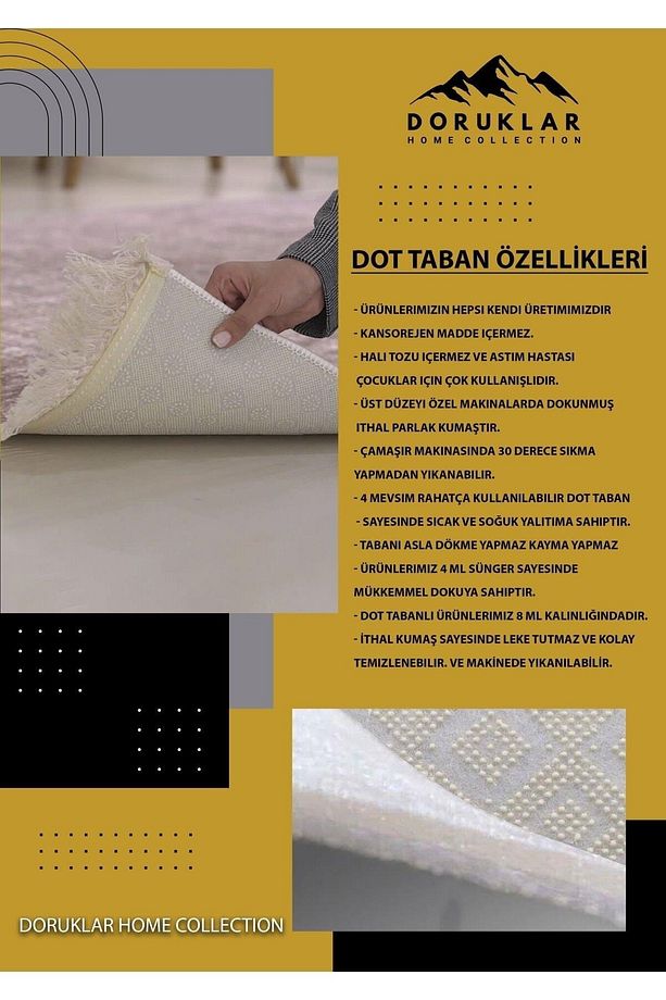 Kaymaz Tabanlı Yıkanabilir Hello Kitty Desenli Çocuk Halısı Dot Taban Halı - 2