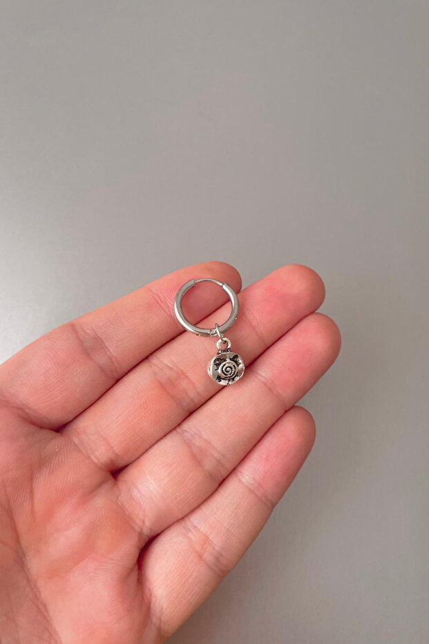 Unisex Silver Mini Figure Dangle Steel Hoop Earrings