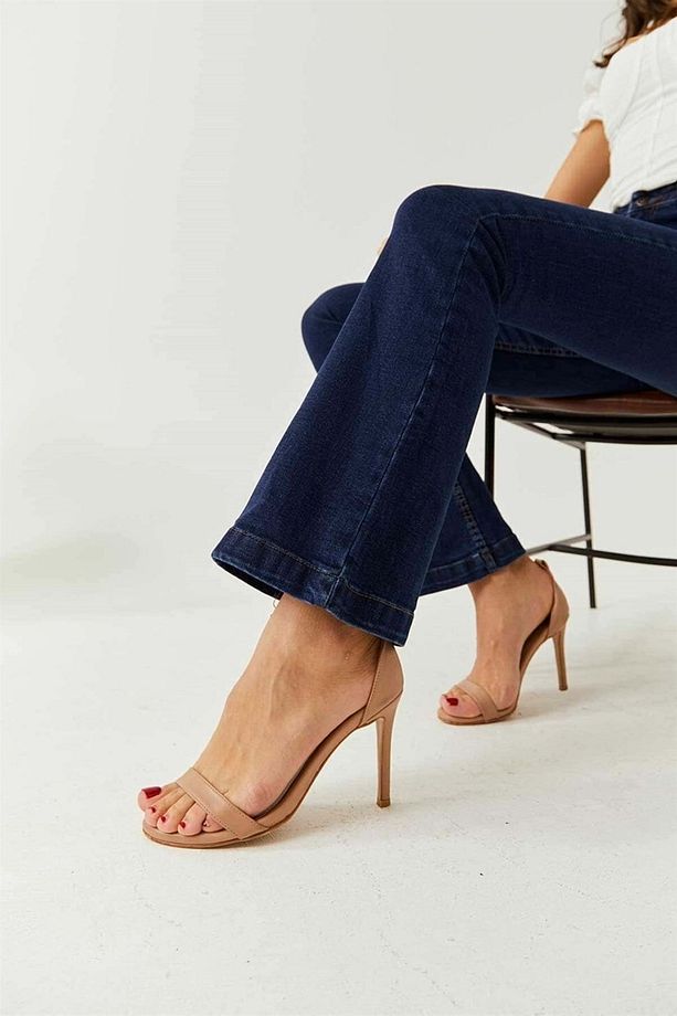 Skye Yüksek Bel Koyu Mavi Ispanyol Paça Jeans Likralı Esnek Kot Pantolon - 3