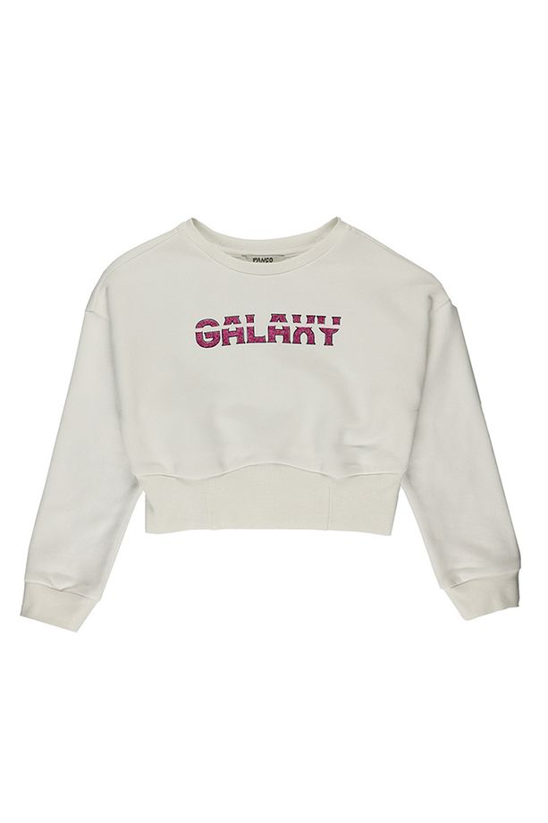 Kız Çocuk Parlak Baskı Detaylı Ekru Sweatshirt - 1