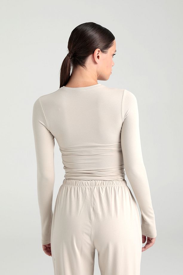 Ultra Soft Yuvarlak Yaka Bluz Bej - 5
