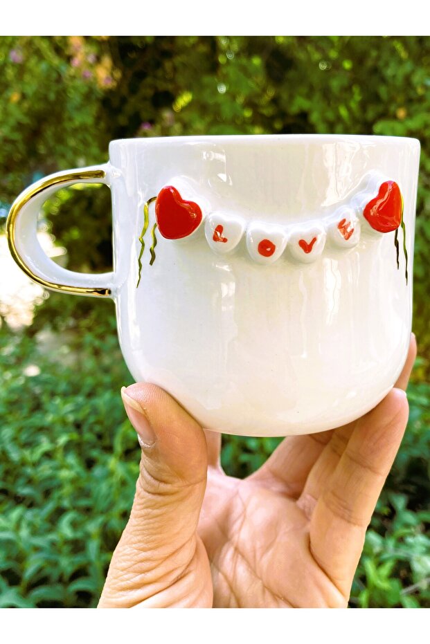 24 Carat Gold Plated - Heart Embossed Handmade Mug, 300 ml Heart Mug