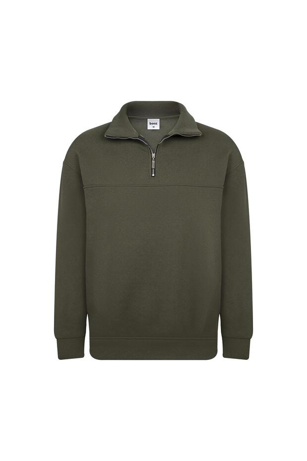 Unisex Relax Fit Comfortable Cut Cotton Half Zipper Stand Collar Sweatshirt