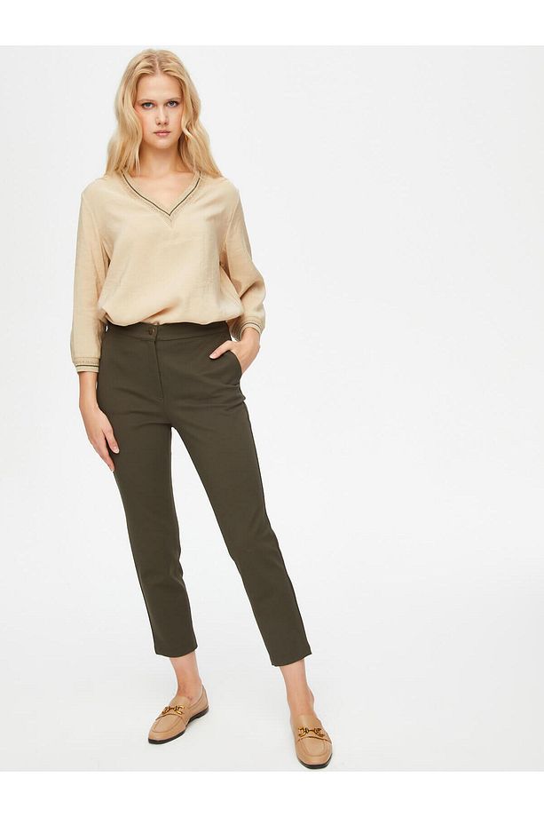 Önü Dikişli Slım Fit Diagonal Doku Örme Pantolon 69485 - 2