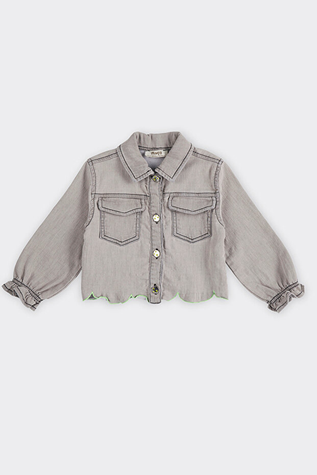 Baby Girl Embroidered Detailed Gray Denim Jacket