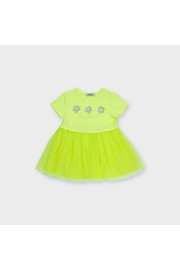 Kız Bebek Baskı Detaylı Örme Sarı Elbise - 3