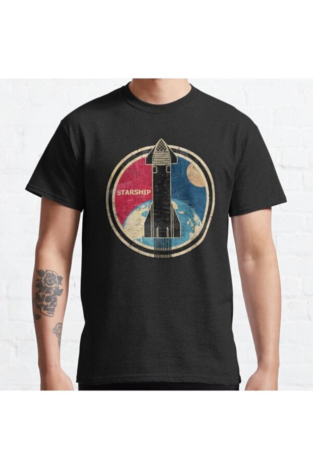 Loose Fit Unisex Spacex: Starship Badge Design Printed T-shirt