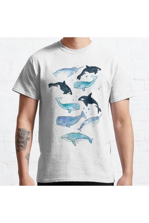 Loose Fit Unisex Whales, Orcas Narwhals Design Printed T-shirt