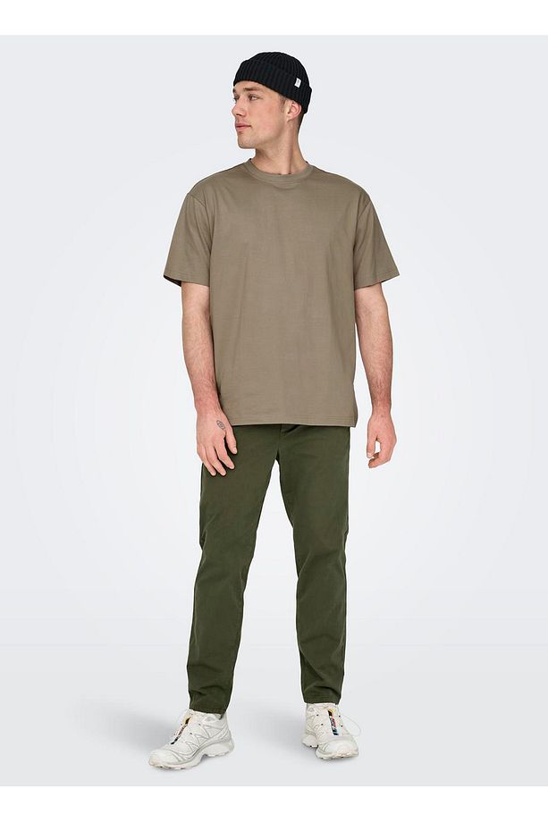 Yüksek Bel Normal Haki Erkek Chino Pantolon ONSLINUS TAPER 0183 PANT NOOS - 4