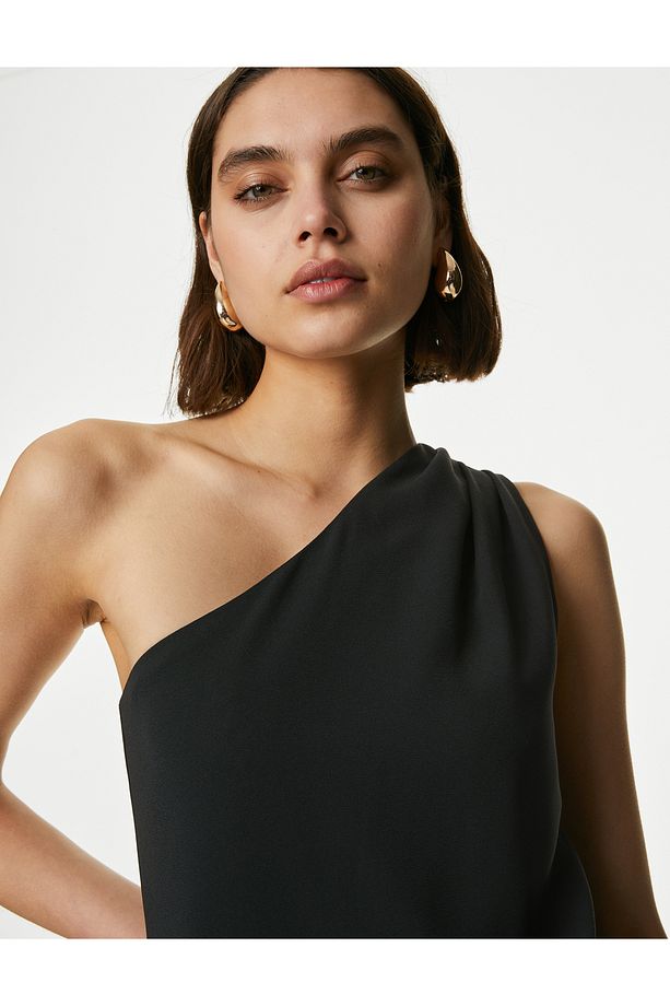 Regular Fit Tek Omuz Midi Elbise - 2
