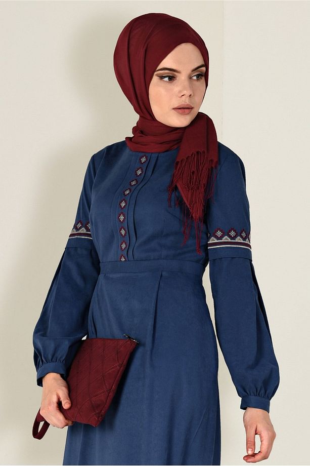 İŞLEMELİ SÜET ELBİSE 4766 - 1