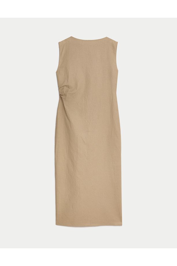 Regular Fit Midi Keten Elbise - 3