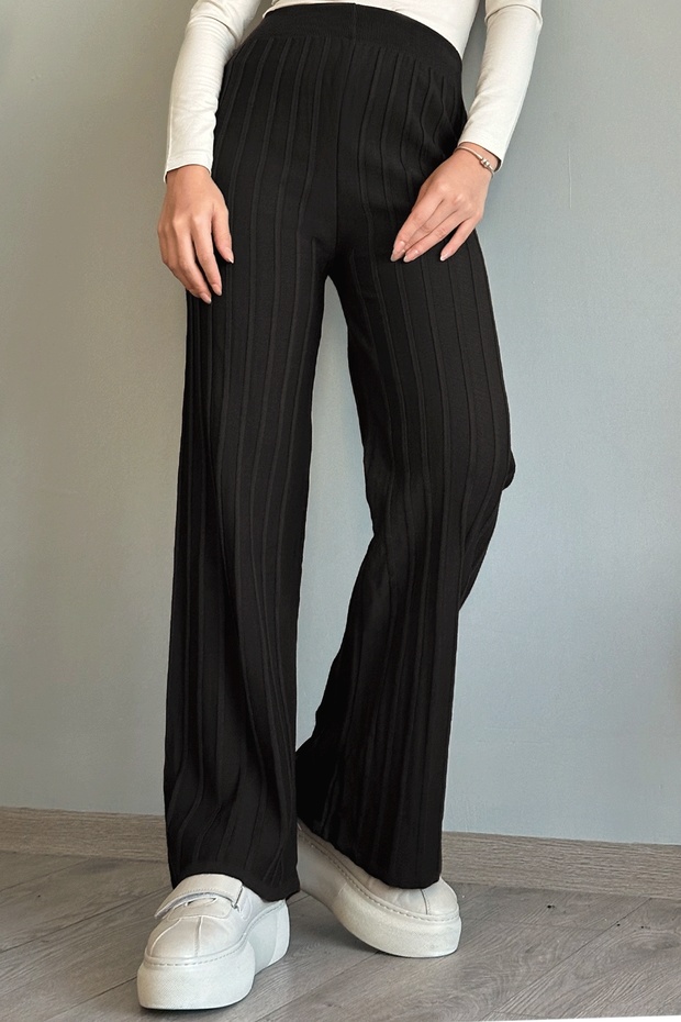 Kalın Fitilli Siyah Triko Pantolon - 3