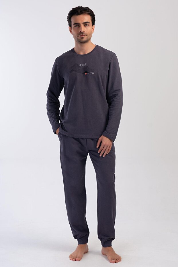 Men's 2 Thread Long Sleeve Smoke Pajamas Suit C5T0N0O304