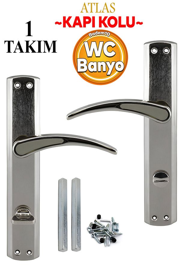 Atlas WC Banyo Kapı Kolu Nikel İnox Aynalı Sağa Sola Uygun İç Dış Wc Kapısı Kilitlenebilir 1 Takım - 1