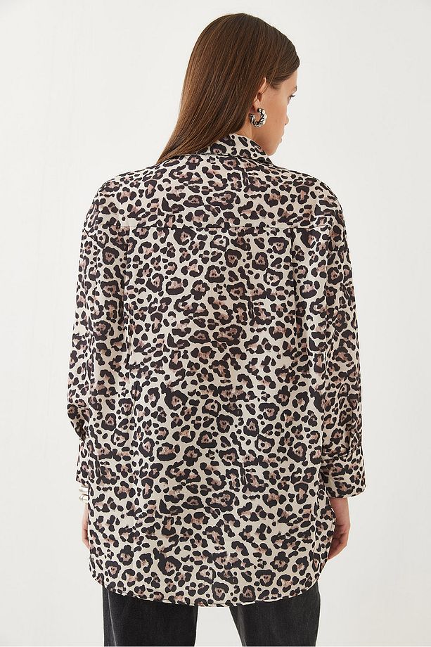 Kadın Leopar Desenli Oversize Basic Gömlek 60351003 - 6