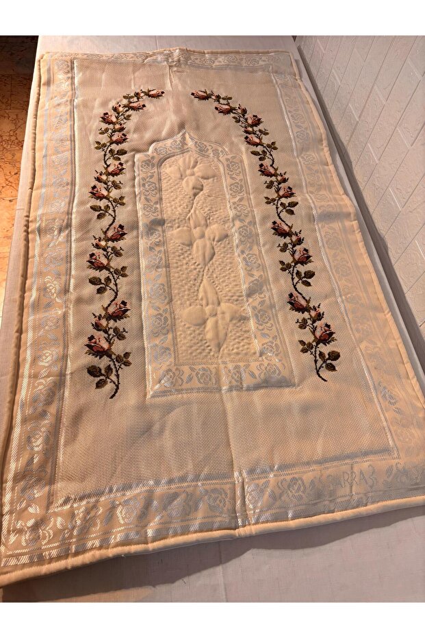 Dowry 6-Piece Flower Embroidered Etamine Processing Prayer Rug Set Bundle Set