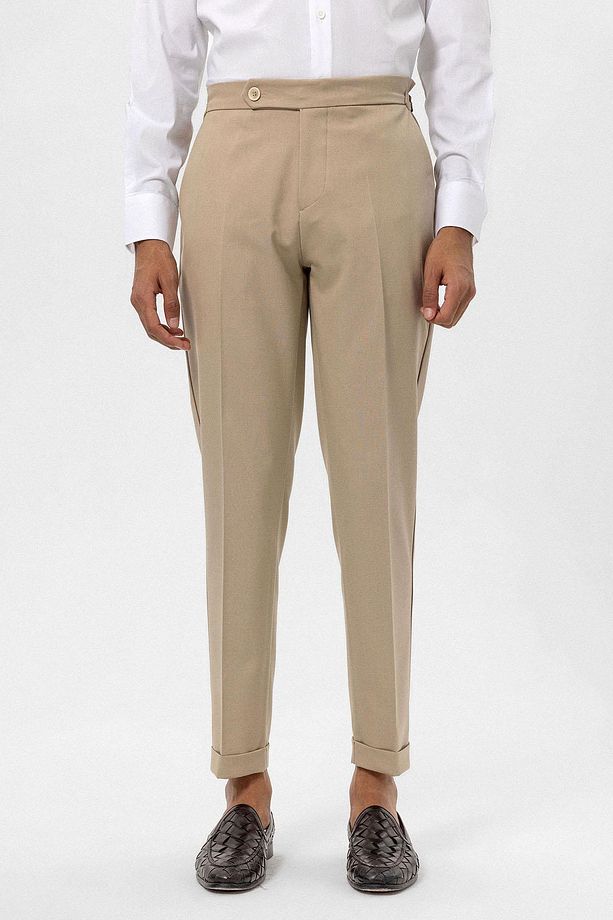 Bej Yüksek Bel Regular Fit Erkek Pantolon - 3