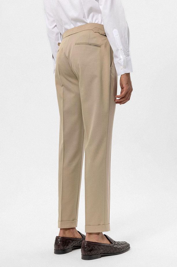 Bej Yüksek Bel Regular Fit Erkek Pantolon - 6