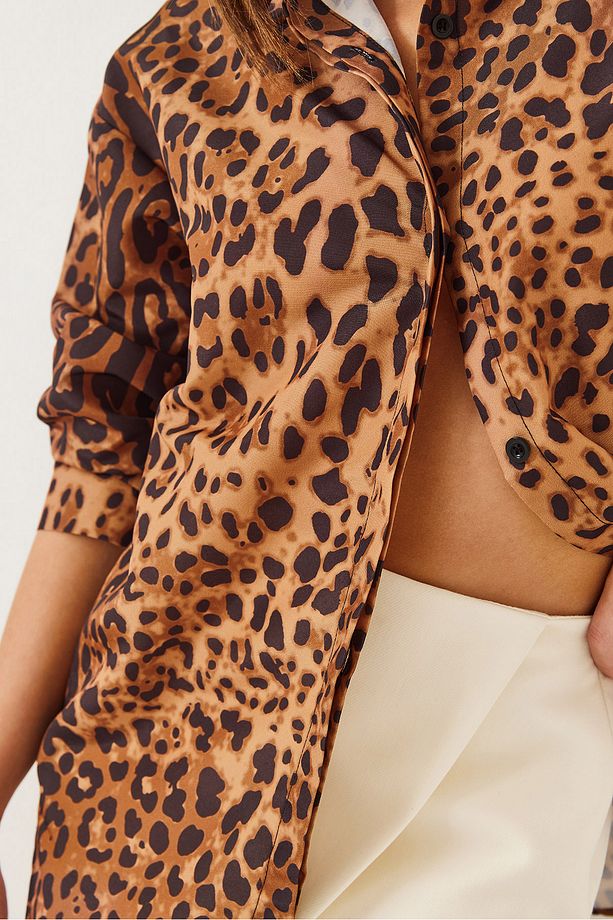 Kadın Leopar Desenli Oversize Basic Gömlek 60351003 - 4