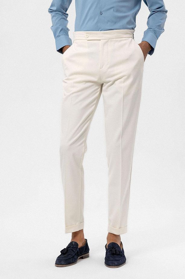 Ekru Yüksek Bel Regular Fit Erkek Pantolon - 3