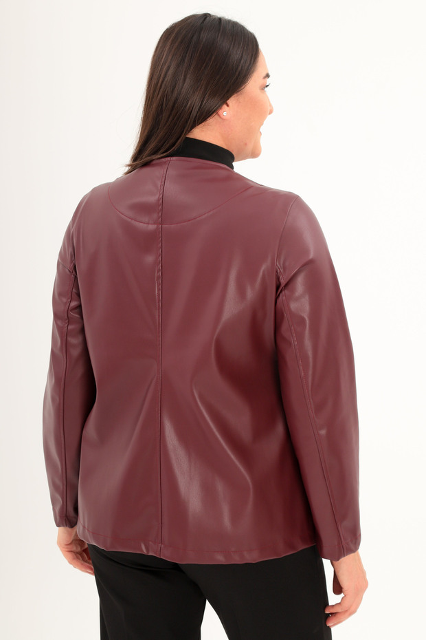 Suni Deri Büyük Beden Ceket - 6